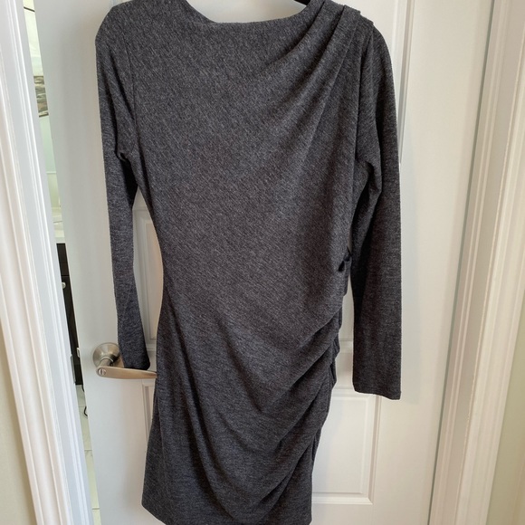Asymmetrical Grey Sweater Dress with Ruching - Picture 6 of 7